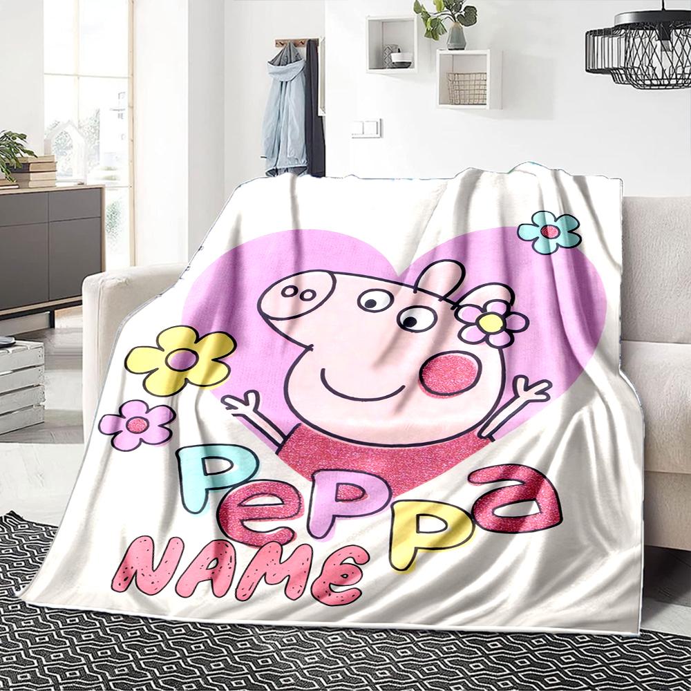 Custom Name Peppa Pig Family Adventure Party Blanket For Couch Bed Plush Cozy Fuzzy Blanket Super Soft Warm Blankets For Fall And Winter 0916108