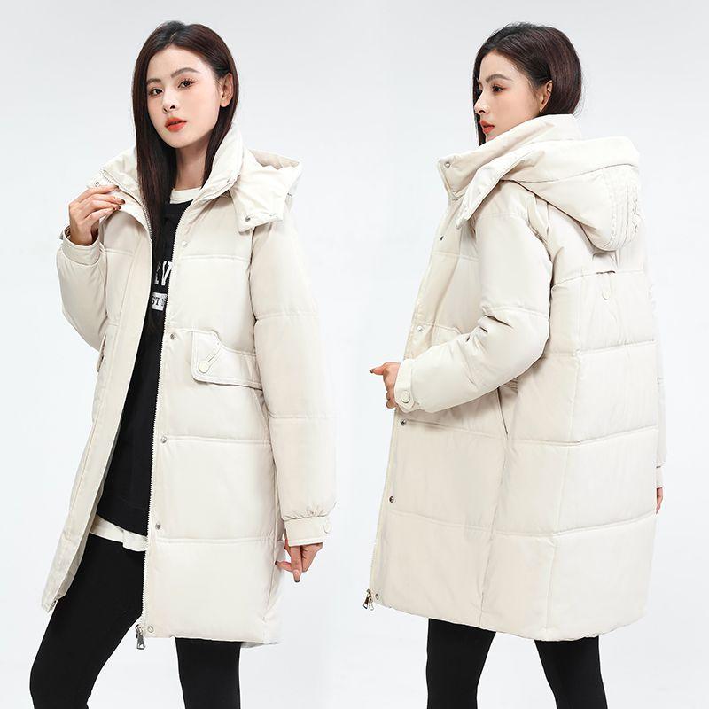 Cotton-padded Women's Medium and Long Hooded Versatile Fashion Middle-aged and Young People's Tops Thickened Warm Jackets Down Cotton-padded Clothes