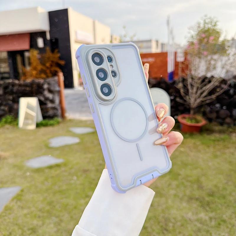 Transparent Magnetic Contrasting Color Borders Case for Samsung Galaxy S26 Ultra S2 S24 S23 Ultra S26 Plus Shockproof Cover Galaxy S26 Ultra