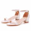 Fashion Round Toe Large Size Clear Heels Female Sandal Buckle Strap Comfort Shoes for Women Shallow Mouth Big Girls Block Low Beige Scan