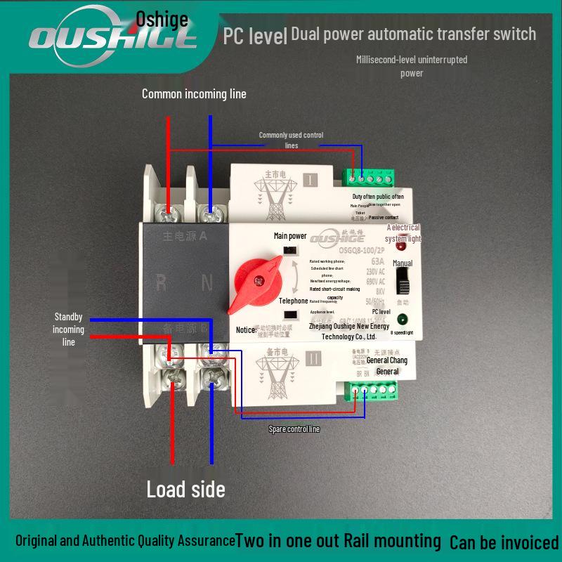 Comutator Automat de Transfer Dublă Alimentare 2P 80A/100A/125A - Milisecundă Neîntrerupt Rețea Generator Convertor