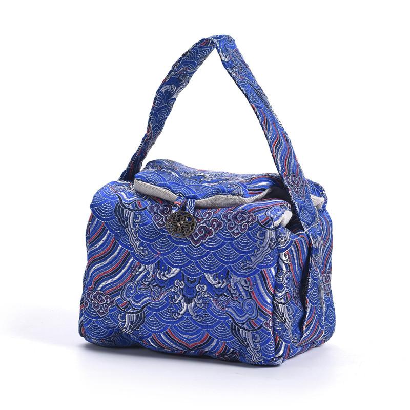 Vintage Teaware Storage Travel Bag Fabric Thickened Protective Tea Set Organizer Outdoor Portable Bag for One Teapot+Two Teacups
