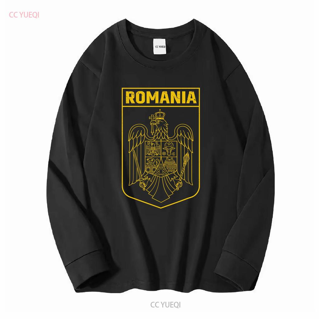 Mens Romania Patriotic Flag T Shirt National Logo Country Coat Of Arms Romanian s long or short sleeves vintage Washed Slightly