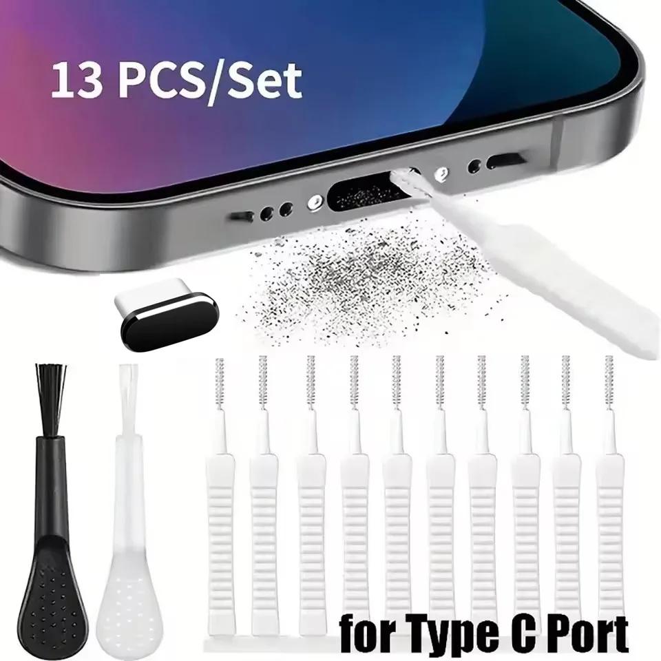 Cell Phone Charging Port Dust Plug Cleaning Brush Shower Dust Tools for Samsung IPhone 16 15 14 13 Pro Max Plus IOS Type C Port