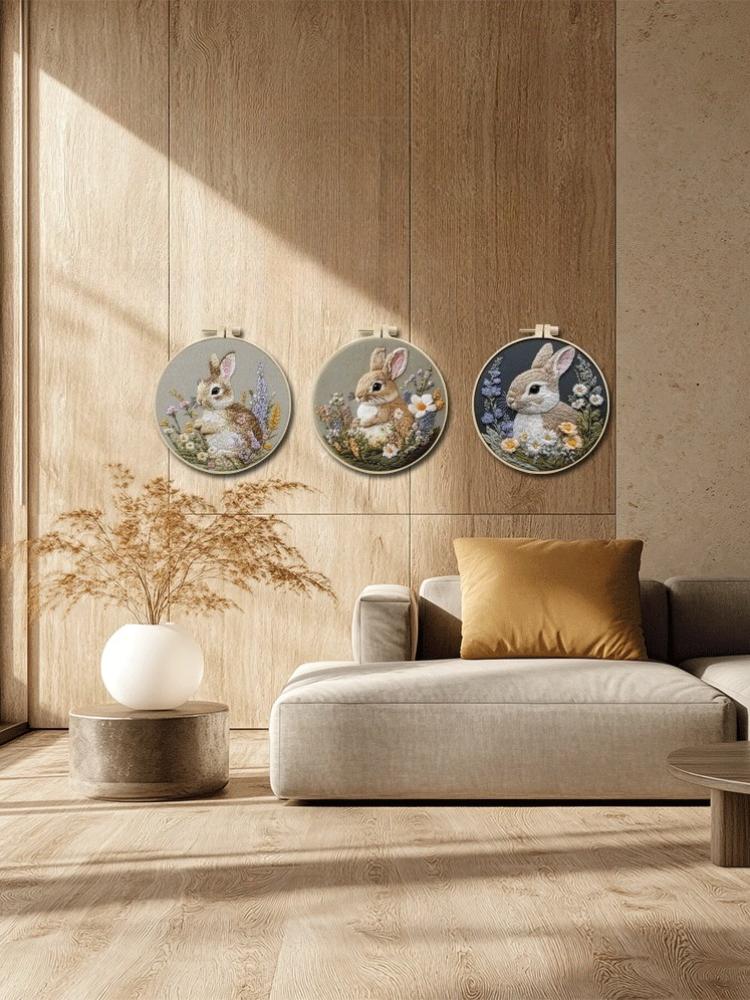 1pc Rabbit and Flower Pattern Embroidery DIY Fabric Craft Set with Tools