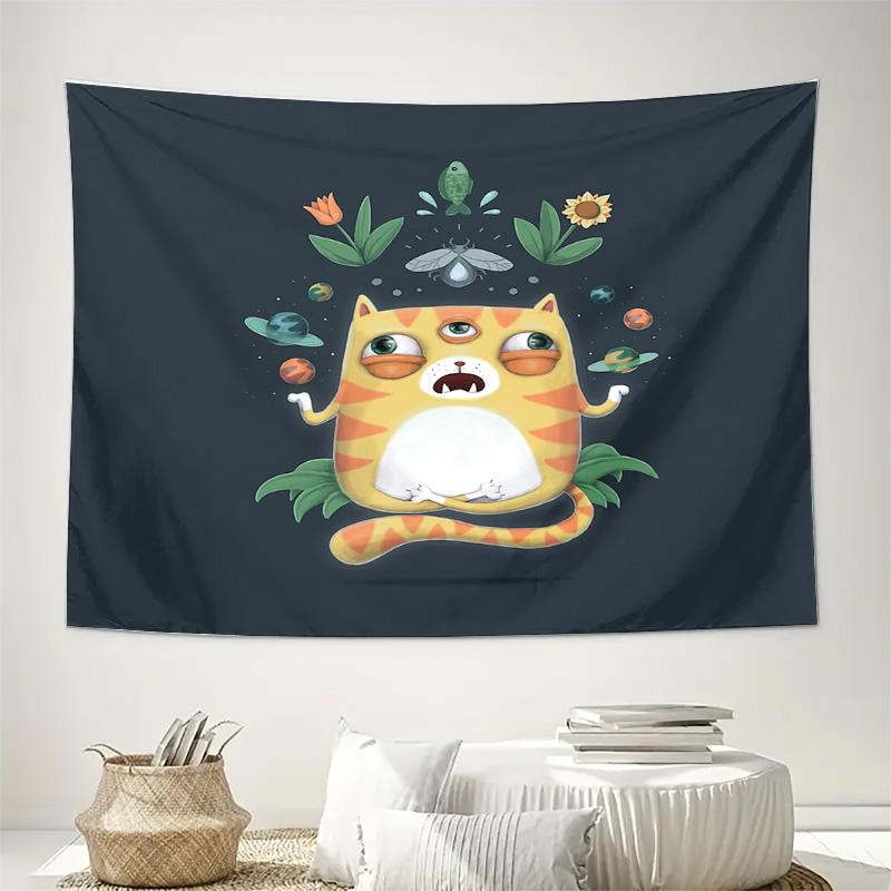Trippy Cat Tapestry Psychedelic Wall Hanging Hippie Room Decor Aesthetic Fuzzy Wall Art Festival Home Decor Spiritual Gift Dorm