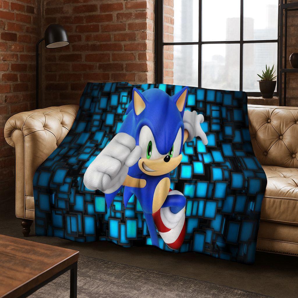 

Classic S-Sonic Cartoon Game Flannel Blanket Soft Warm Throw Blanket for Bed Bedroom Living Room Travel Picnic Office Gift Kids 75x90cm