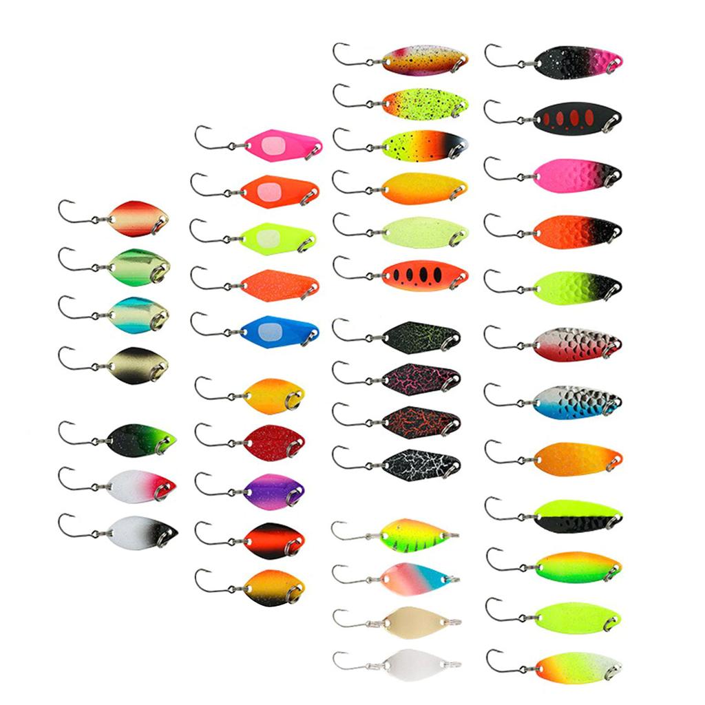 43Pcs Metal Spoon Fishing Baits Sequined Fishing Spoon Lure for Bass Trout Single Hook Wobbler Casting Spinner Baits