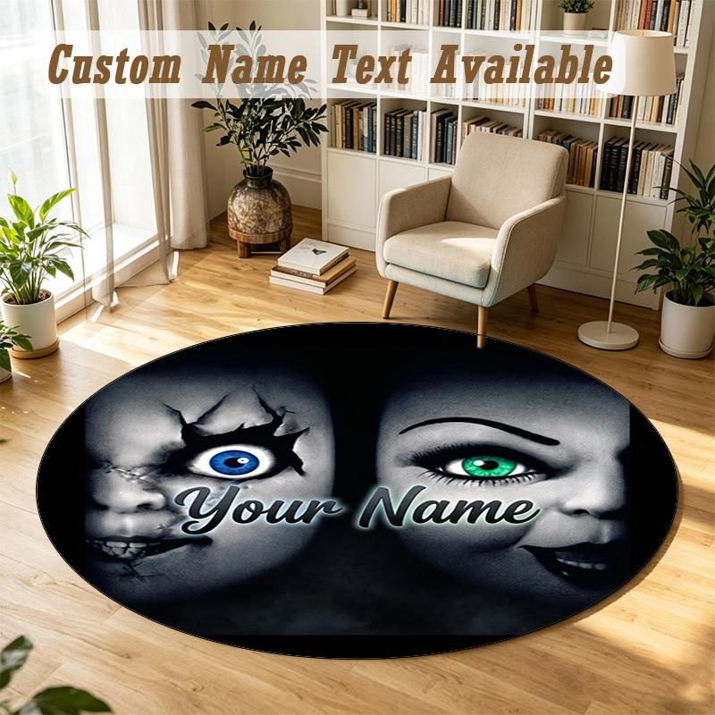 Child's Play Chucky Tiffany Personalized Round Rug Support Custom Name, Soft Home Decor Mat