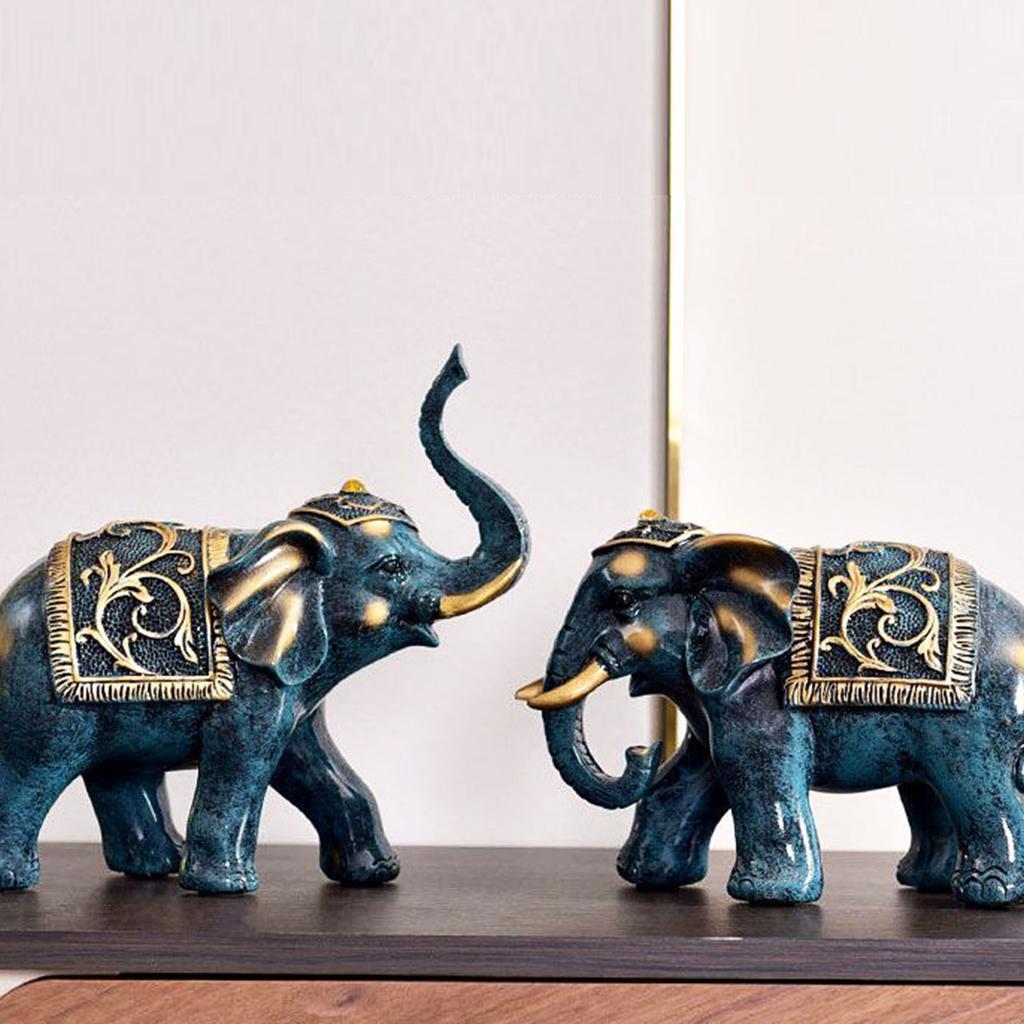 1 Pair Innovative Elephant Resin Ornament Inviting Wealth and Keeping Business Elephant Statue for Office Living Room