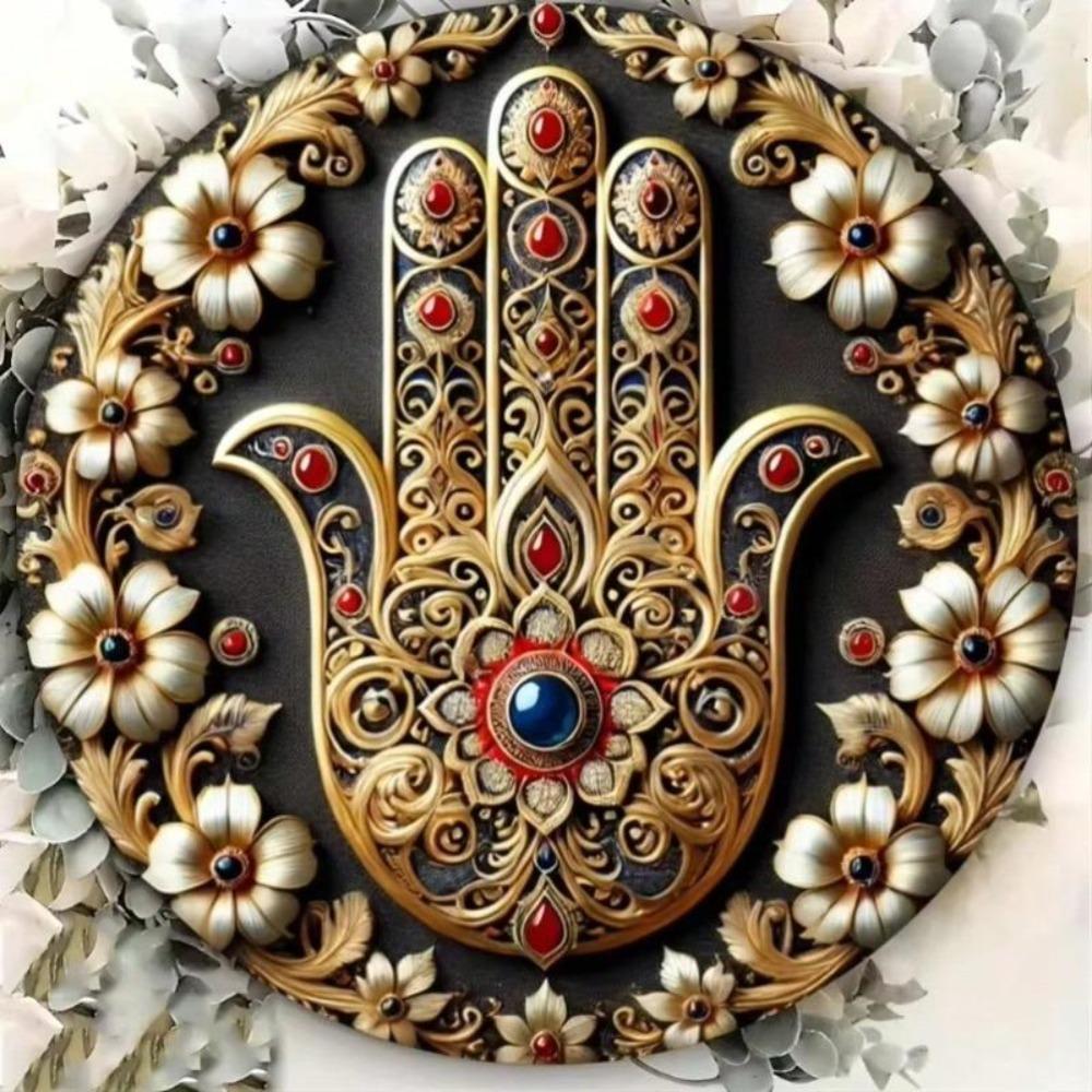 Vintage Hamsa Hand Metal Wall Art Round Retro Home Decor Gift