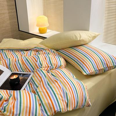 Girly – ensemble de quatre pièces en coton lavé doux, bande arc-en-ciel Dopamine, housse de couette, drap de lit, ensemble de trois pièces