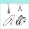 Elegant Silver Plated Water Drop Jewelry Set Featuring Bracelet Necklace Earrings And Ring