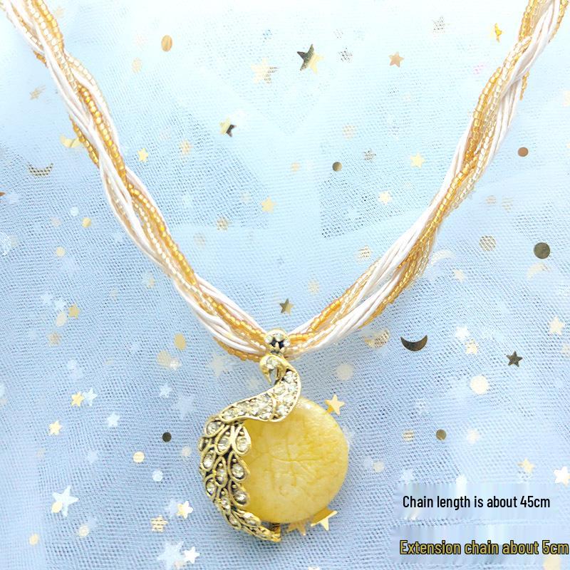 Bohemian Ethnic Style Vintage Glass Water Drop Leaf Pendant Necklace