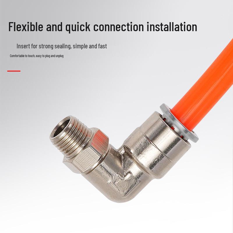 Copper-Nickel Pneumatic Quick Connector, Male Thread Elbow, Right Angle Rotatable, Push-In PL8-02, PL6-01/4-M5.