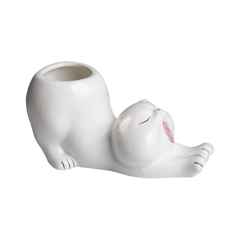 Animal Figure Ceramic Planter Flower Pot, Tabletop Plant Holder for Desk Display, Shelf Placement, Windowsill and Indoor Home Use