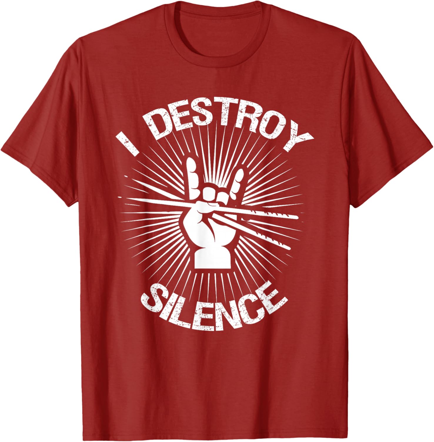 Drummer I Destroy Silence Rock Hand Drum Sticks Graphic Tee Casual Unisexs TShirt S