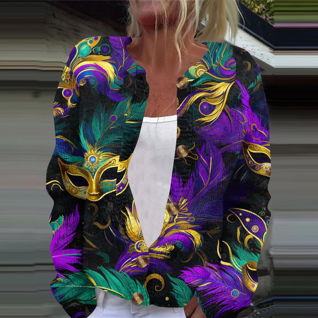 Dámská módní pletená svetrová bunda s dlouhým rukávem a zapínáním na knoflíky