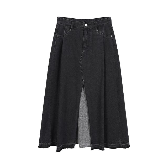 Rap Front Slit Fringe Denim Long Skirt Aq4Dsa61