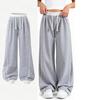 Kids Girls Contrast Line Drawstring Waist Baggy Wide Leg Heather Gray Casual Sport Sweatpants