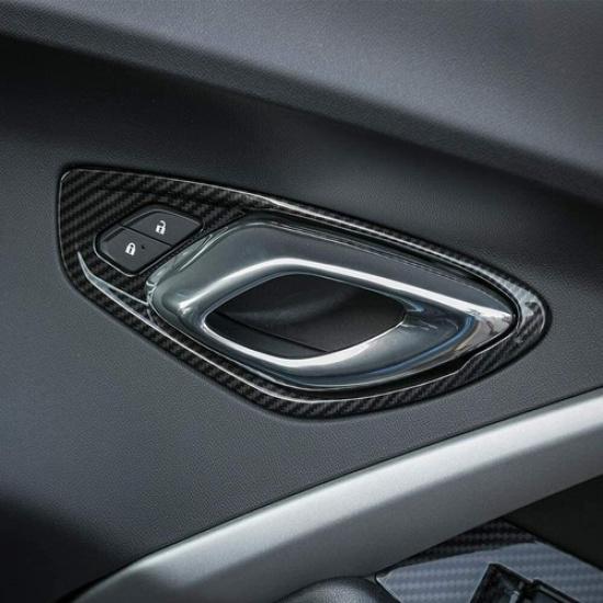 Carbon Fiber Interior Door Handle Cover Bezel Trim For Chevrolet Camaro 2017+