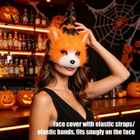 Animation Lovers Gift Plush Fox Cosplay Mask, Fluffy Tail, Costumes Props, Fuzzy Comic Exhibition Performance Props Mask for Costume Party Anime
