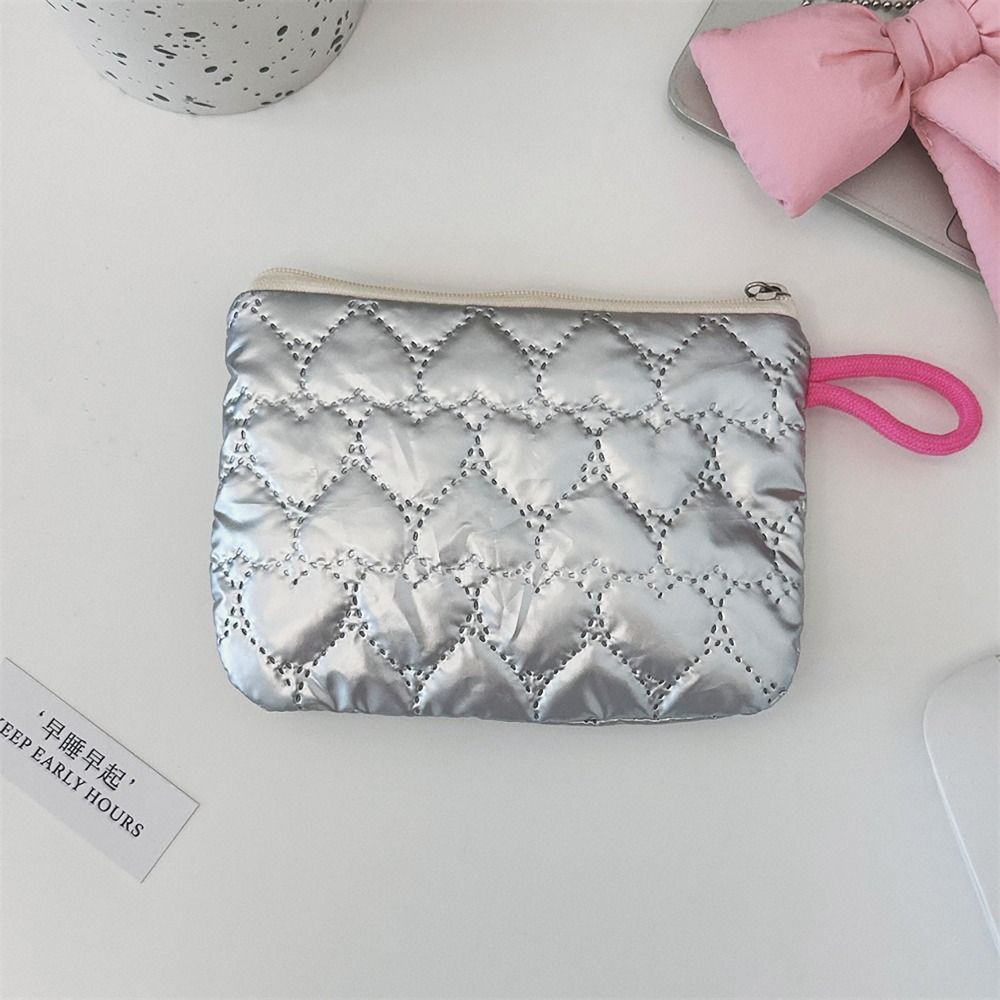 Zipper Button Sanitary Mat Bag Love Bow Credit Card Holder Simple Makeup Organizer for Woman Girls