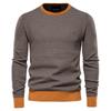 Men's Personalized Khaki Round Neck Warm Knit Pullover for Autumn/Winter