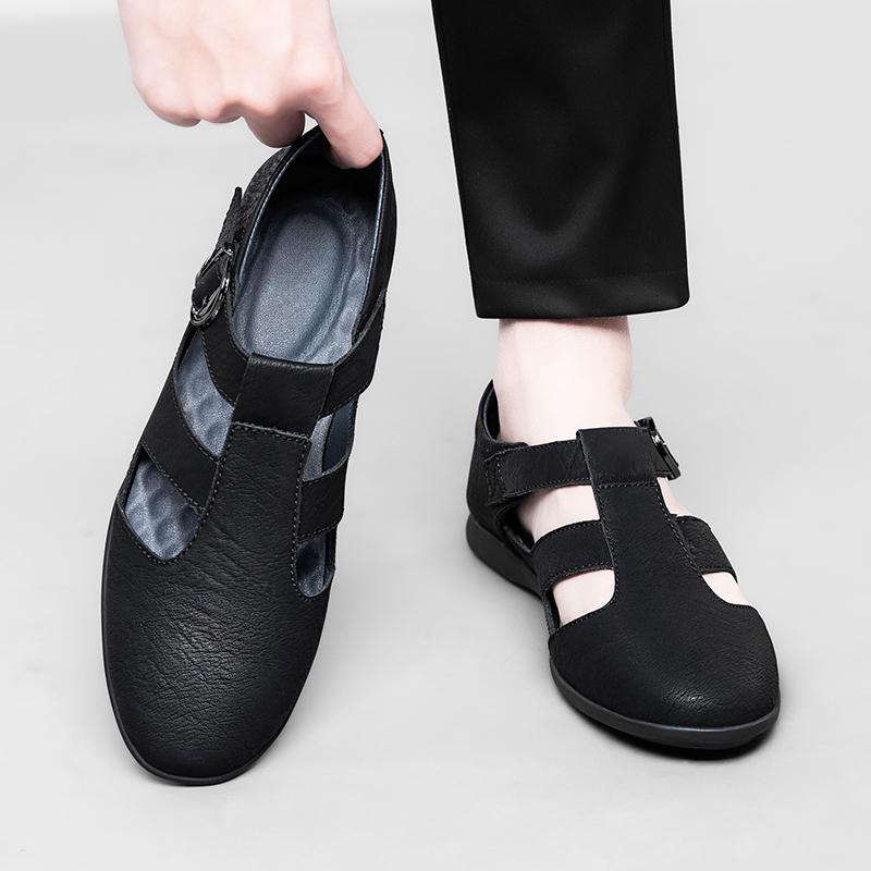 Genuine Leather Men Summer Business Sandals Breathable Driving Shoes Moccasins Hollow Out Male Shoes Leisure Walk Men Sandals