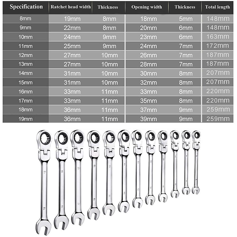 1pcs 6-24mm Ratchet Combination Set with Flexible Head Metric Wrenches Torque Universal Spanners for Car Repair Hand
