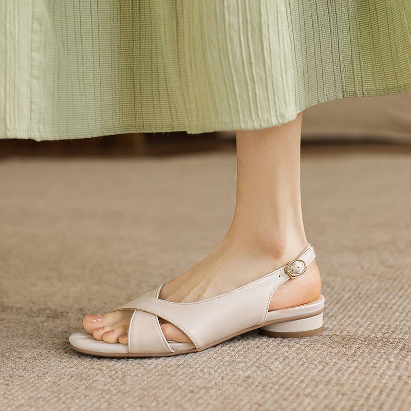 Krazing Pot Microfiber Low Heels Concise Style Buckle Straps European Design Summer Size 43 Size 42 Women Sandals