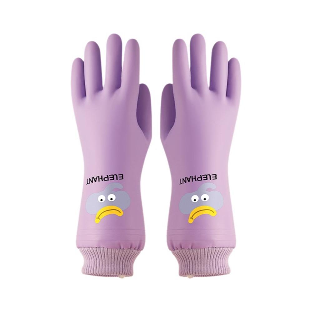 1 Pair Fleece Dishwashing Gloves Lengthen Waterproof Laundry Cleaning Gloves Reusable Tear-resistant Kitchen Cleaning Gloves
