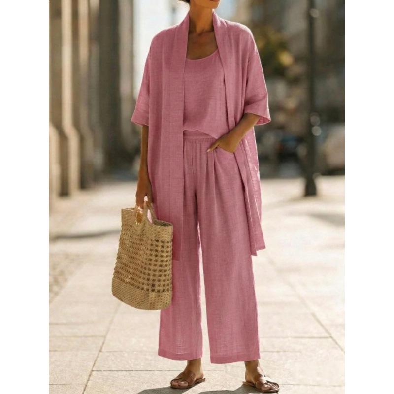 Summer 2026 Euro-American Solid Color Straight-Leg Travel Casual Three-Piece Set