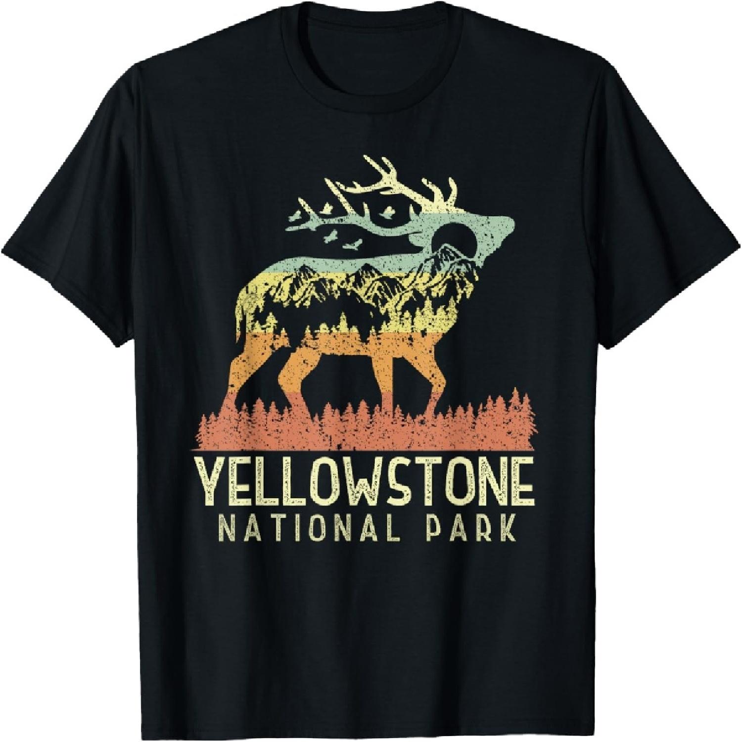 Национальный парк Йеллоустоун Ретро Винтаж Горный Лось Подарок Футболка XXXXXL разноцветный