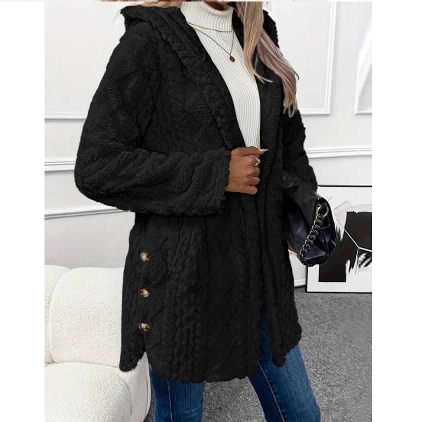 

Кардиган однотонний з капюшоном на ґудзиках з довгим рукавом, повсякденна куртка XXXL чорний