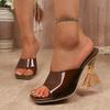Fashion Elegant Sexy Fish Mouth Square Toe Alien Heel High Heel Sandals Women's Summer Open Toe Plus Size Flat Slippers