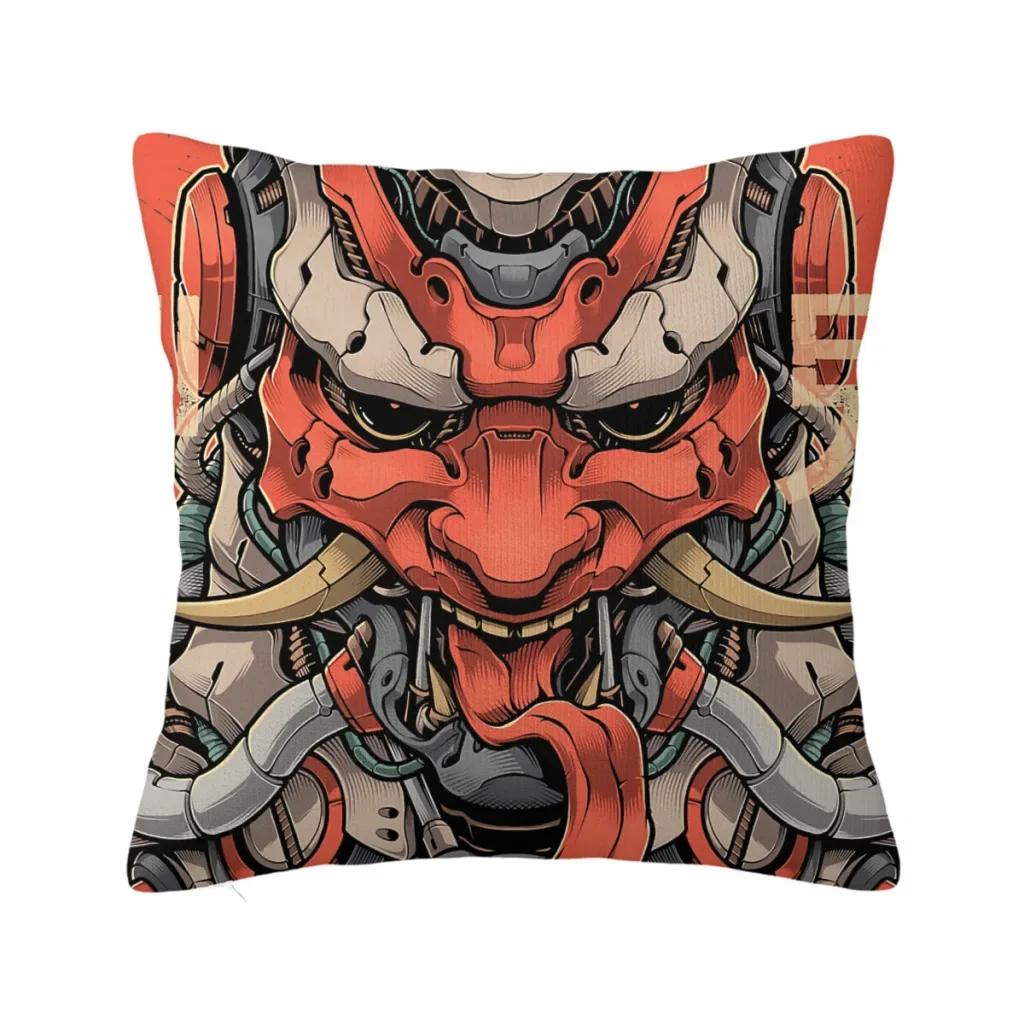 Oni Mecha Japanese Oni Polyester Cushion Cover For Sofa Chair Decorative Soft Pillow Cover Pillow Covers Decorative
