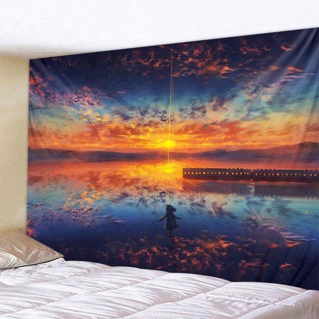 Landscape Illustration Big Tapestry Fantasy Art Wall Hanging Bohemian Psychedelic Hippie Home Room Background Wall Decoration