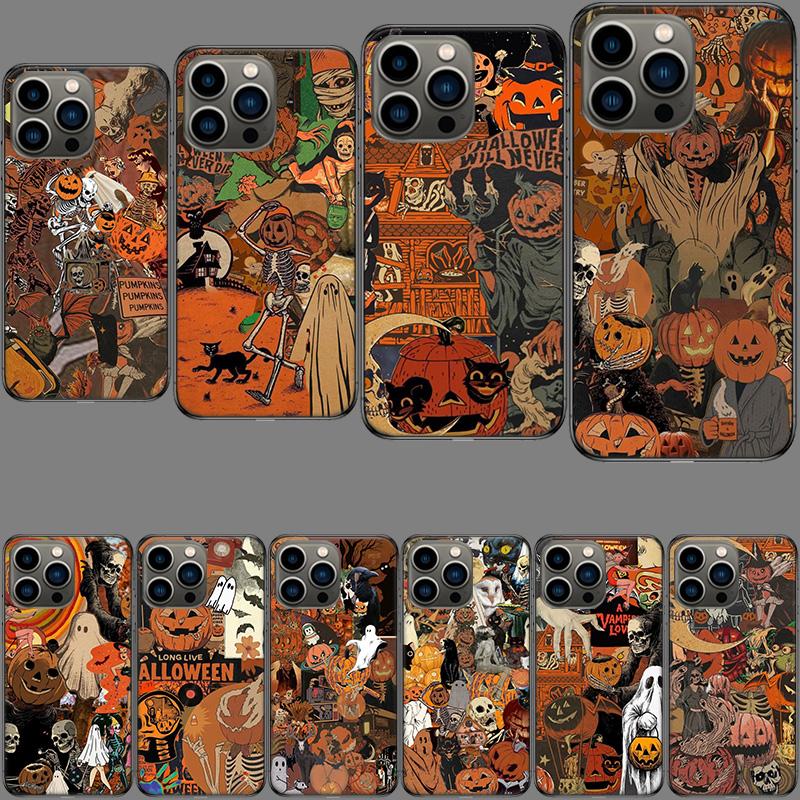Halloween Fall Art Witch Cat Phone Case For Iphone 16E 15 Pro 14 Plus 17E 16 17 Pro Max Air 11 12 13 Mini Shockproof Capa Cut