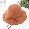Hat women's summer cut-out breathable sunscreen bucket hat foldable knitted sun basin hat with large brim