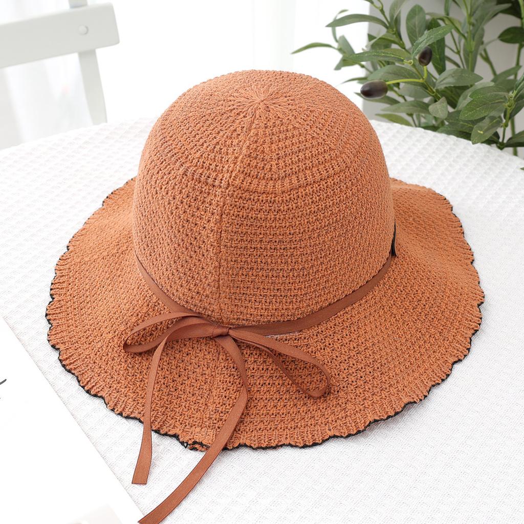Hat women's summer cut-out breathable sunscreen bucket hat foldable knitted sun basin hat with large brim