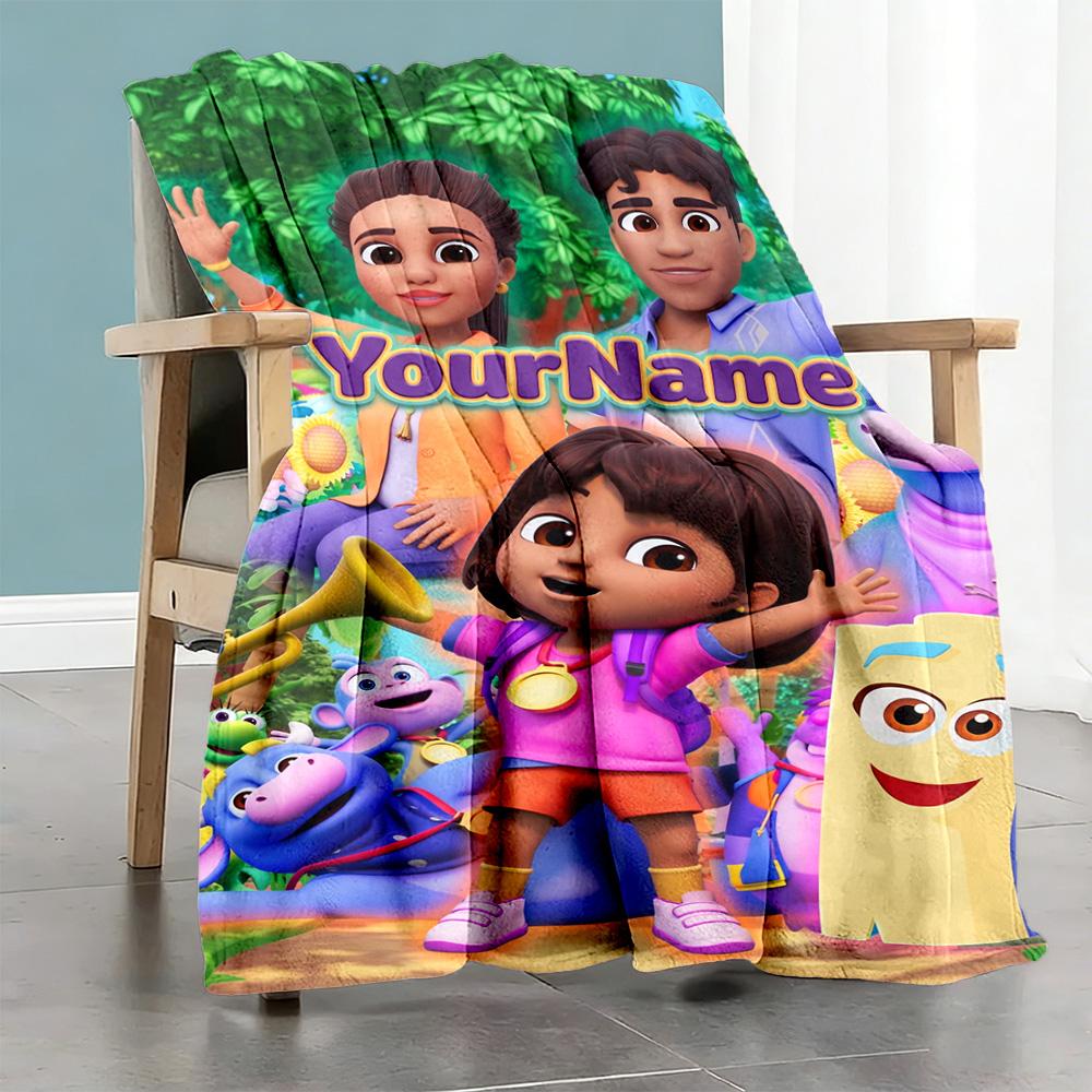 Dora Explorer Customize Text Blanket Lightweight Customizable Blanket Soft Warm Cozy Suitable for Sofa Office Living Room Home Decor All-Season Use