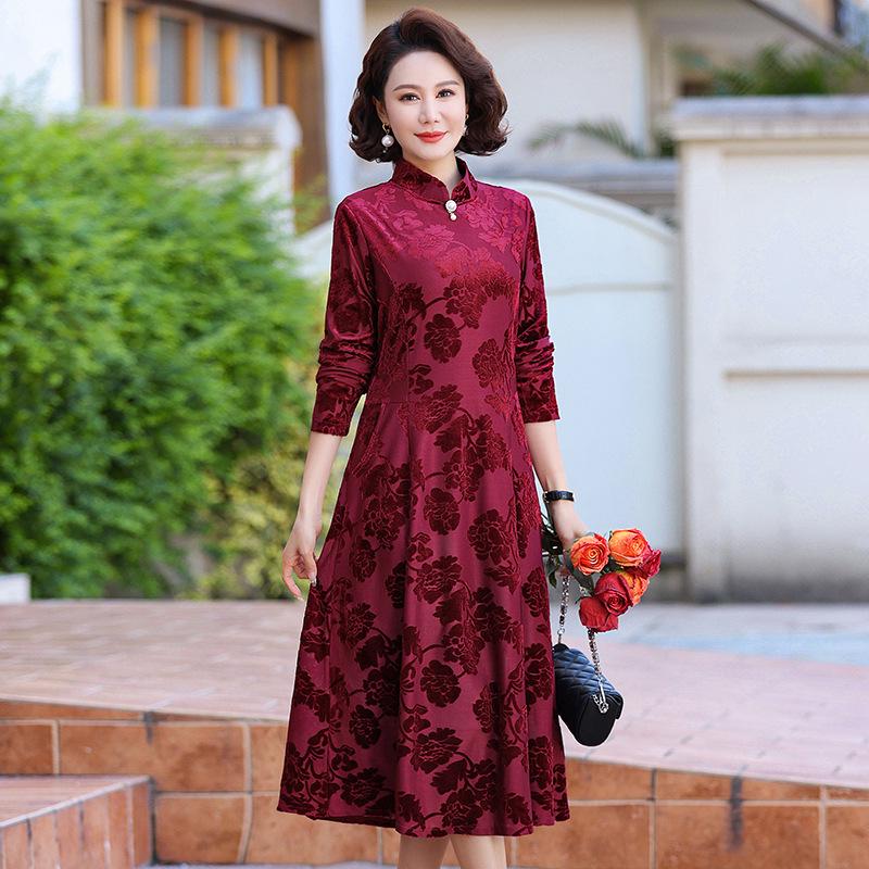 Retro Slimming Cheongsam Dress for Middle-aged and Elderly Women