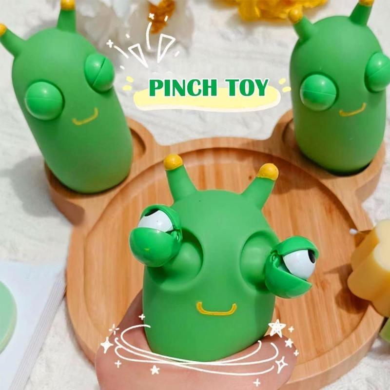 1Pcs Funny Grass Worm Pinch Toy Green Eye Bouncing Worm Squeeze Toy Relieve Anxiety Decompression Toy ZPG