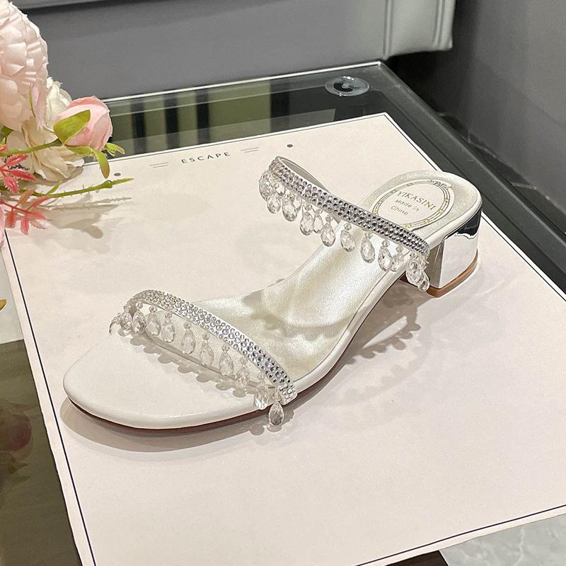 

Новые сексуальные сандалии на тонком каблуке с кристаллами и подвеской на толстом каблуке от обувной фабрики Xinhao, крутые шлепанцы 38