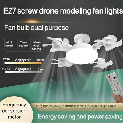 E27 Screw Drone Modeling Fan Lights Household Invisible Remote Control Fan Lamp Dimmable Electric Ceiling Fan