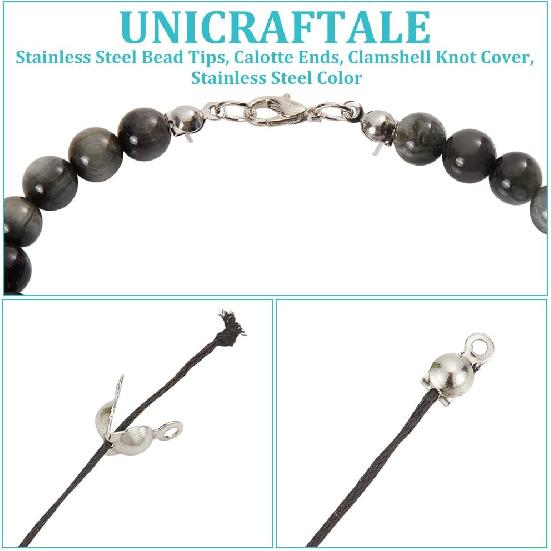 

UNICRAFTALE About 800Pcs Bead Tips Knot Covers Calotte Ends Knot Covers Clamshell Knot Cover Stainless Steel Endcaps Fold Over Bead Covers Open Bead