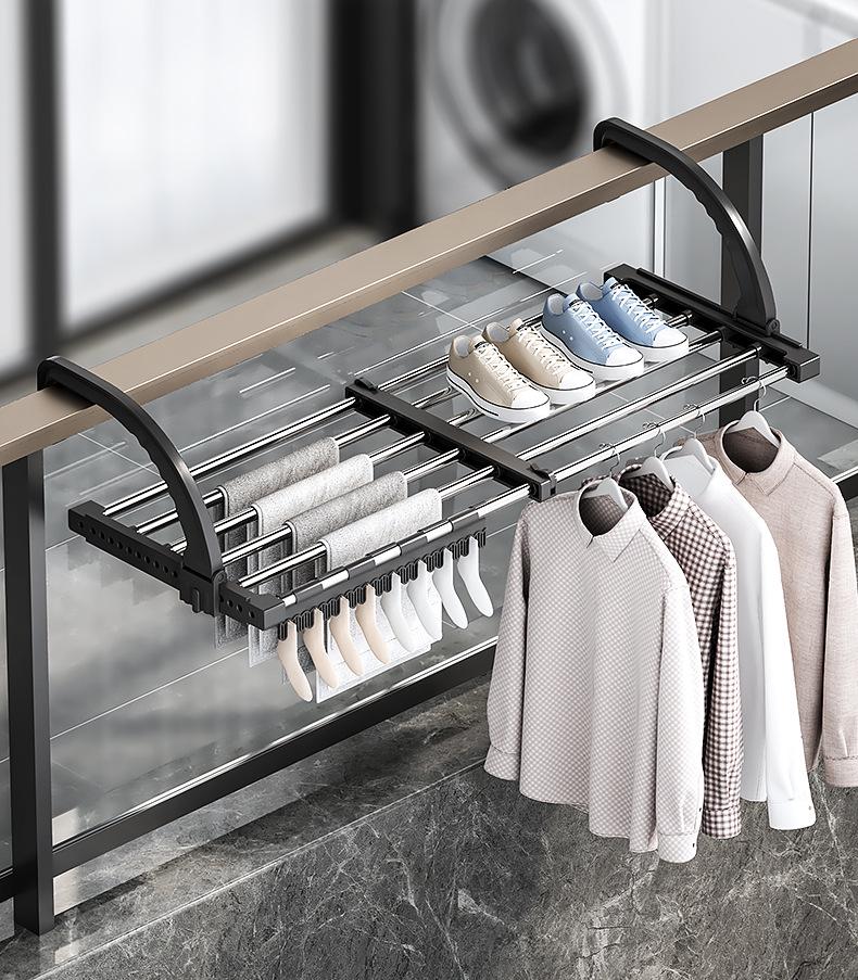 Telescopic Punch-Free Clothes & Shoe Drying Rack for Window Railings and Balcony