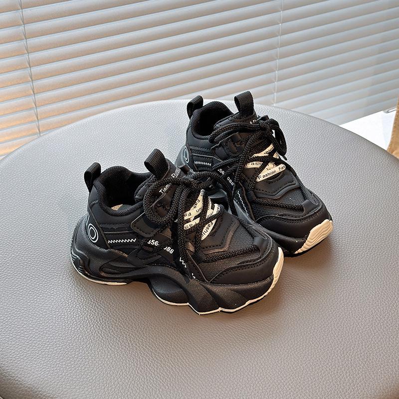 2026 Trendy Kids' Non-Slip White Running Shoes - Spring Leather Surface for Middle and Big Boys