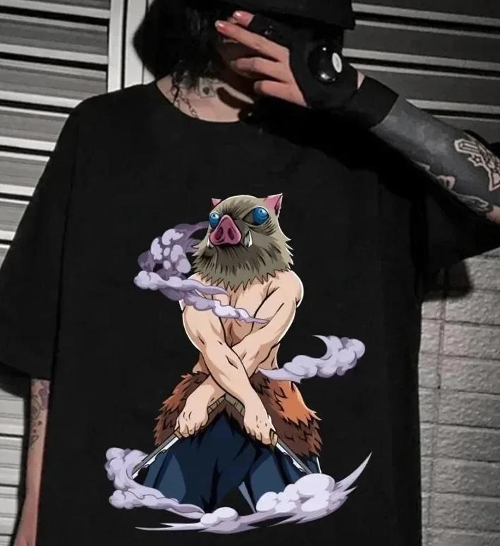 Men Clothing Anime T-shirt Demon Slayer Blade T Shirt Hashihira Innosuke Short Sleeve Hip Hop Street Style Loose Oversized Tee